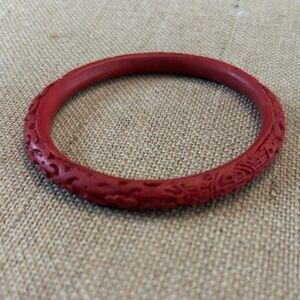 Vintage Red Carved Cinnabar Bangle Bracelet